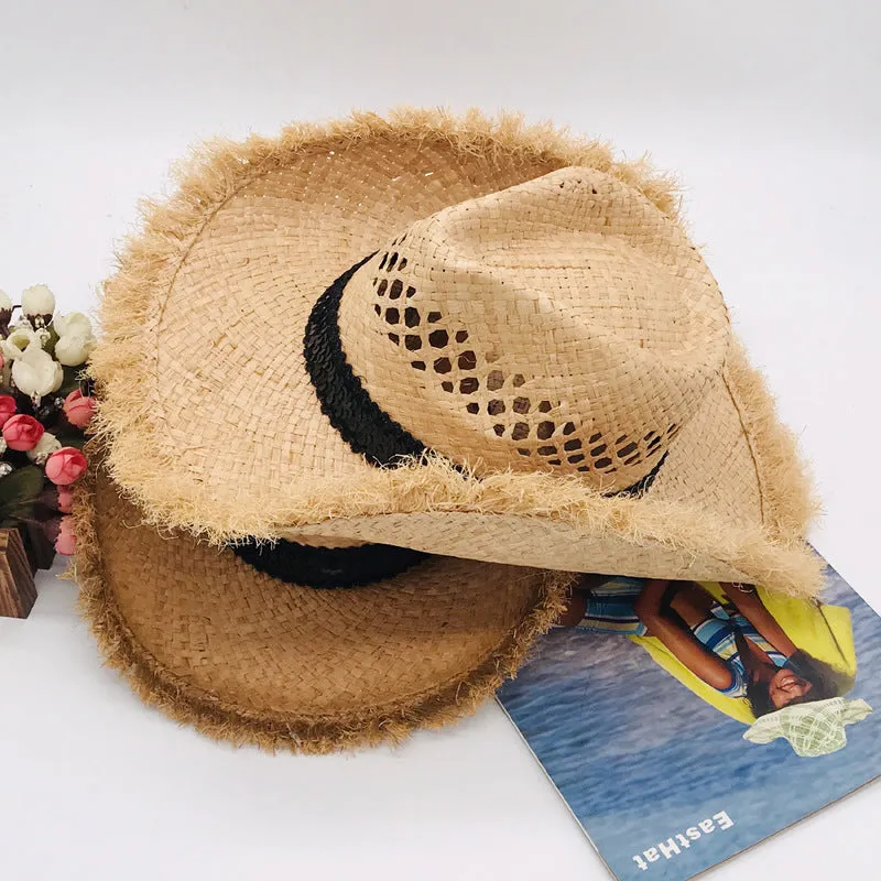 Cowgirl Hats Sun Protection Men's Foldable Cowboy Hat Neck Protection Sun Hat Raffia Hat