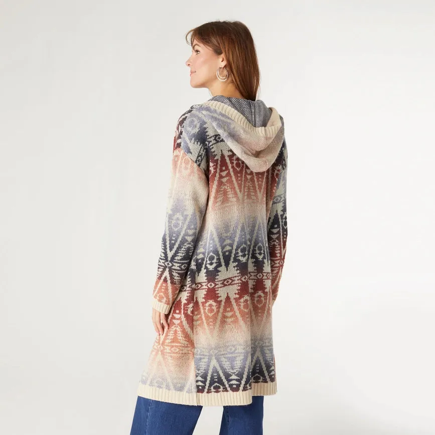 Cowichan Long Hooded Aztec Cardigan