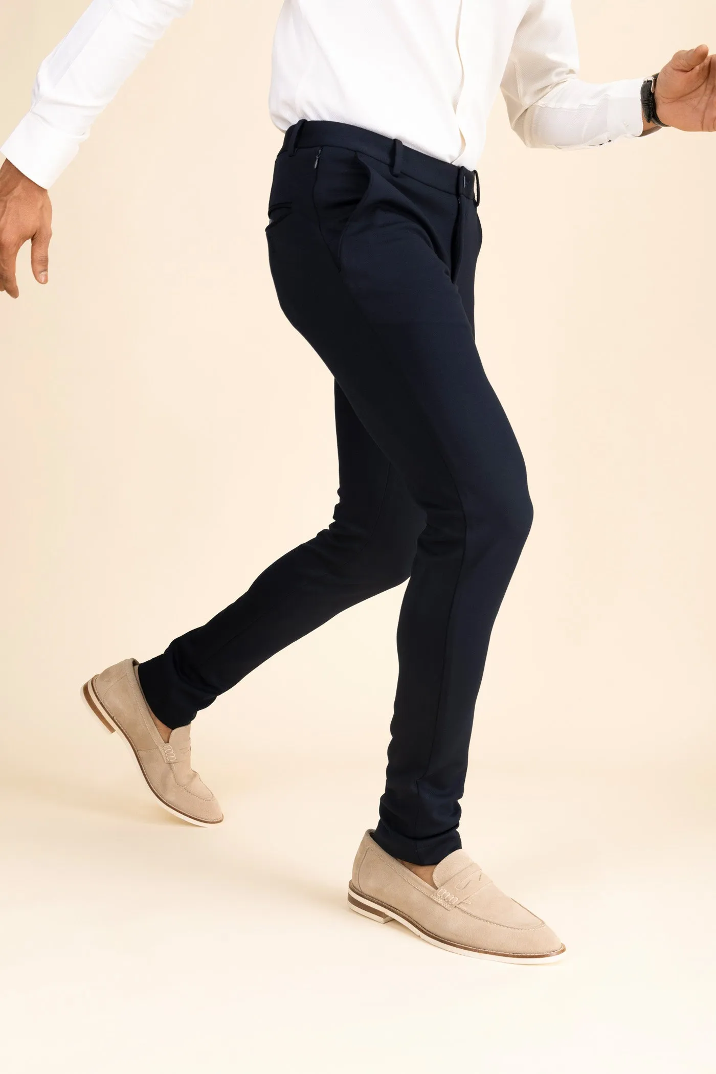 Dark Blue Zipper Pants - 4 way Jet-Setter