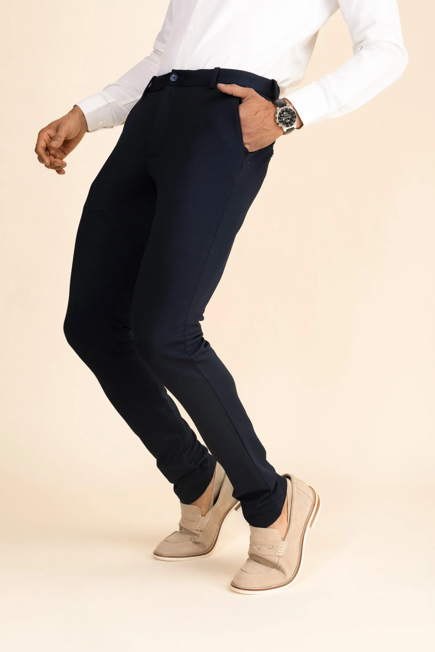 Dark Blue Zipper Pants - 4 way Jet-Setter