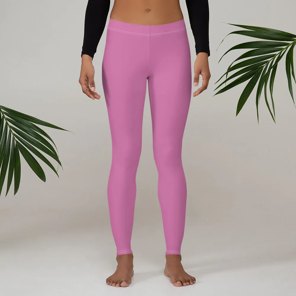 Dark Pink Casual Women's Leggings, Solid Bright Pink Color Designer Tights-Made in USA/EU/MX