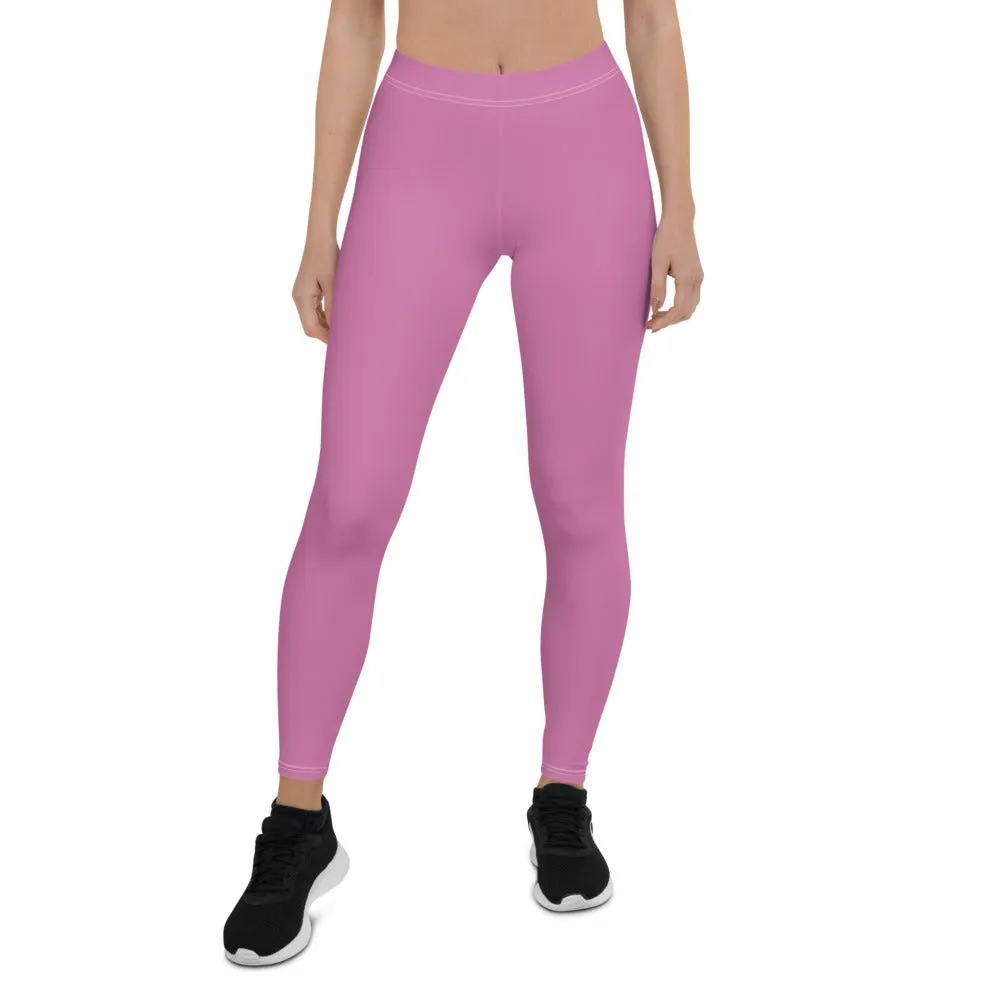 Dark Pink Casual Women's Leggings, Solid Bright Pink Color Designer Tights-Made in USA/EU/MX