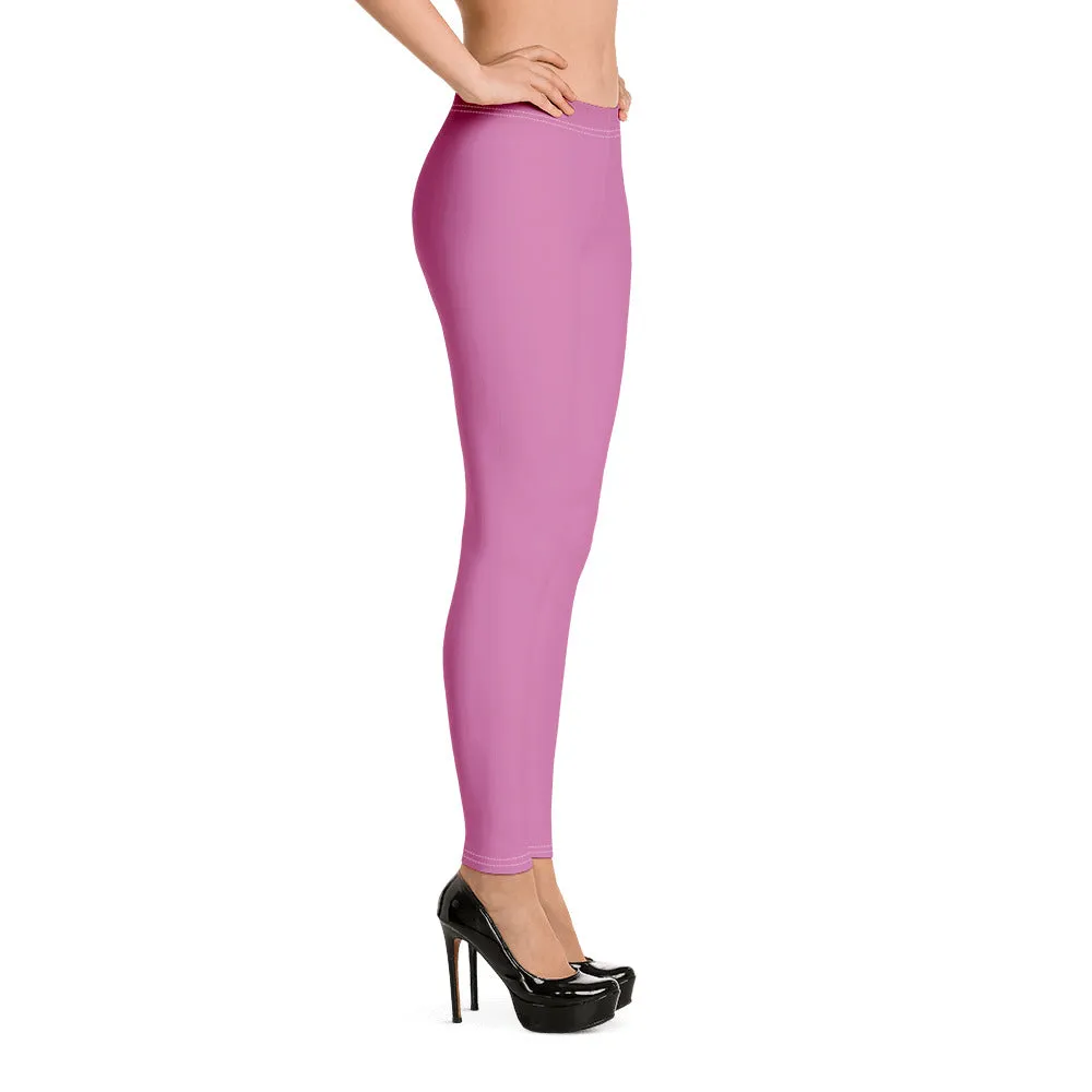 Dark Pink Casual Women's Leggings, Solid Bright Pink Color Designer Tights-Made in USA/EU/MX