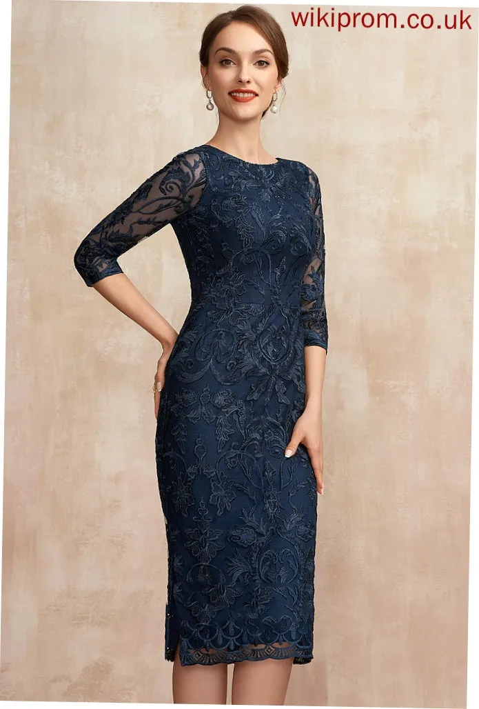 Deanna Knee-Length Cocktail Dress Lace Sheath/Column Chiffon Cocktail Dresses Neck Scoop