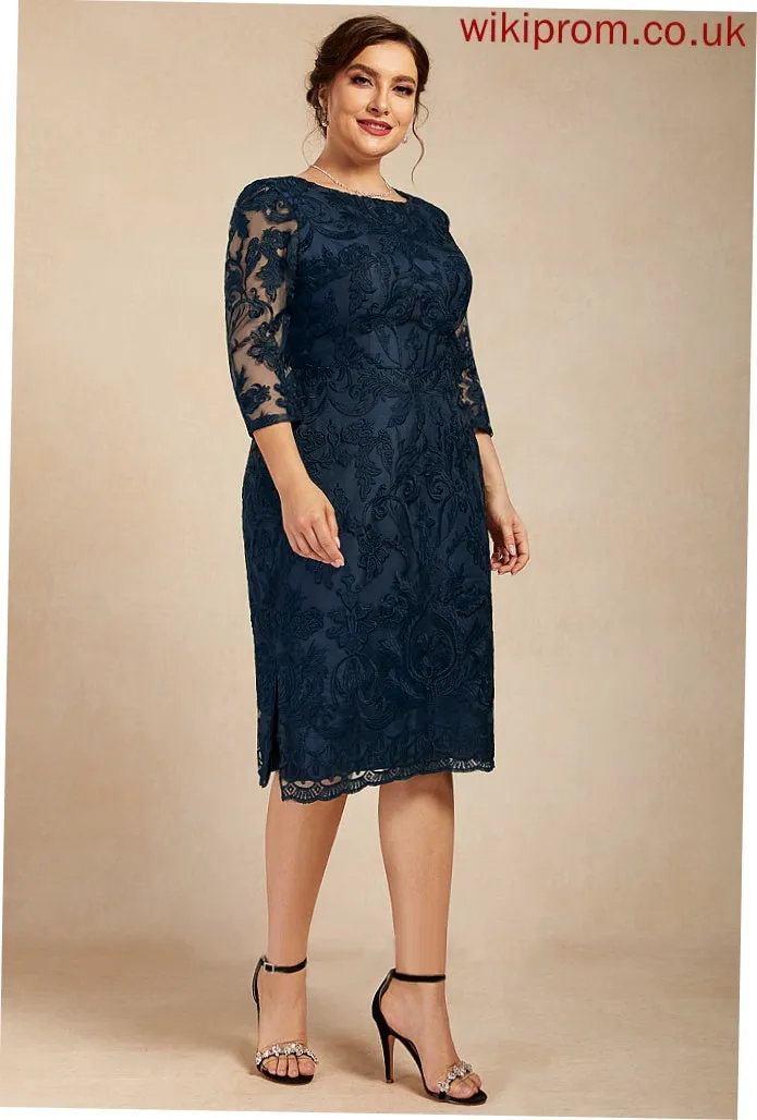 Deanna Knee-Length Cocktail Dress Lace Sheath/Column Chiffon Cocktail Dresses Neck Scoop