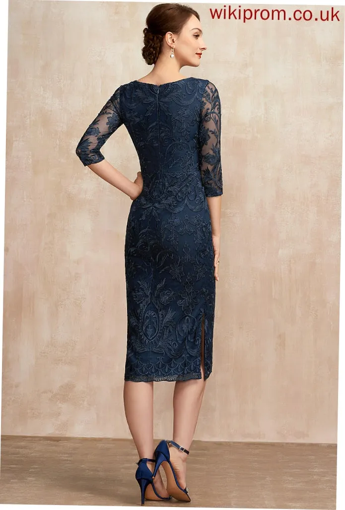 Deanna Knee-Length Cocktail Dress Lace Sheath/Column Chiffon Cocktail Dresses Neck Scoop