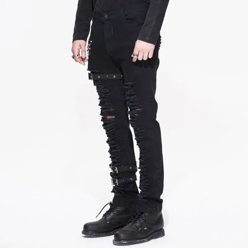 Distressed patchwork slim-fit jeans