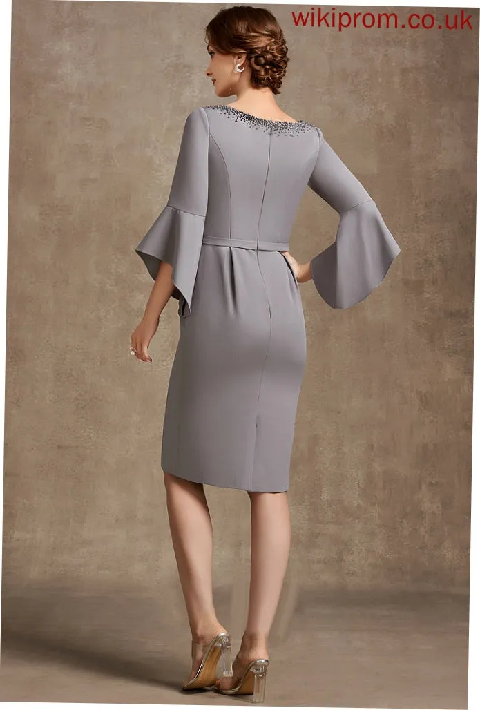 Dress the Sheath/Column of V-neck Knee-Length Stretch Bride Beading Brynn Mother Crepe With Mother of the Bride Dresses