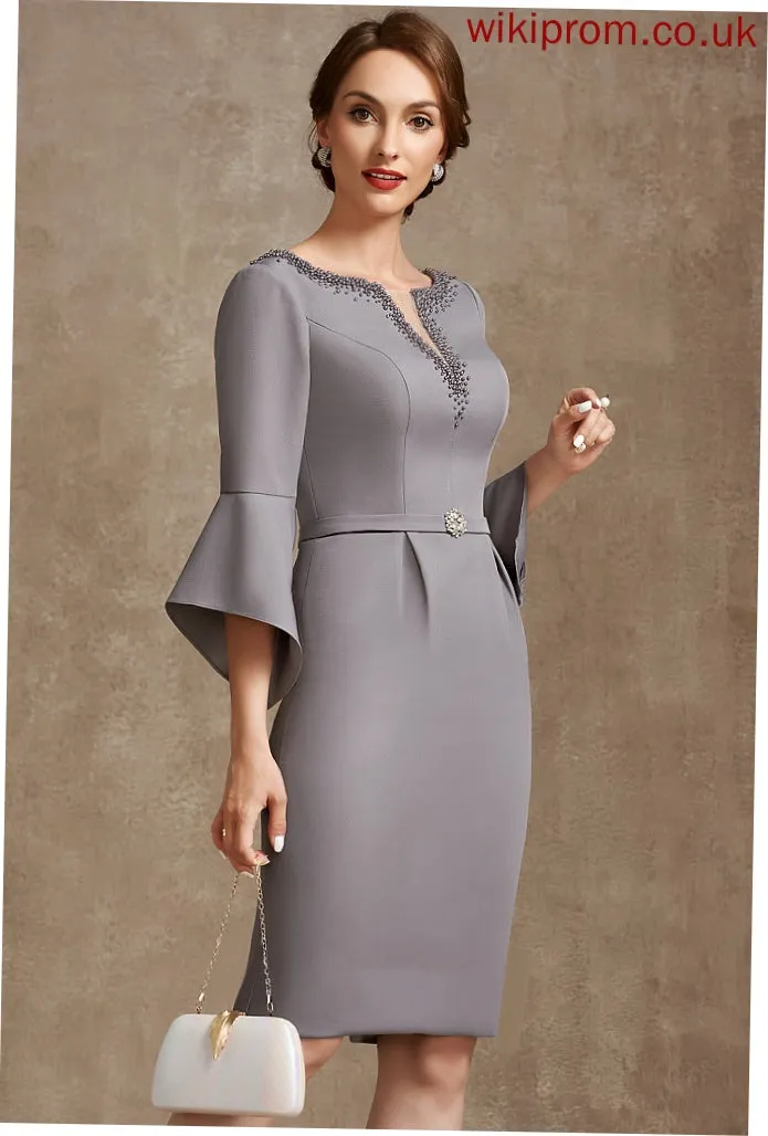 Dress the Sheath/Column of V-neck Knee-Length Stretch Bride Beading Brynn Mother Crepe With Mother of the Bride Dresses