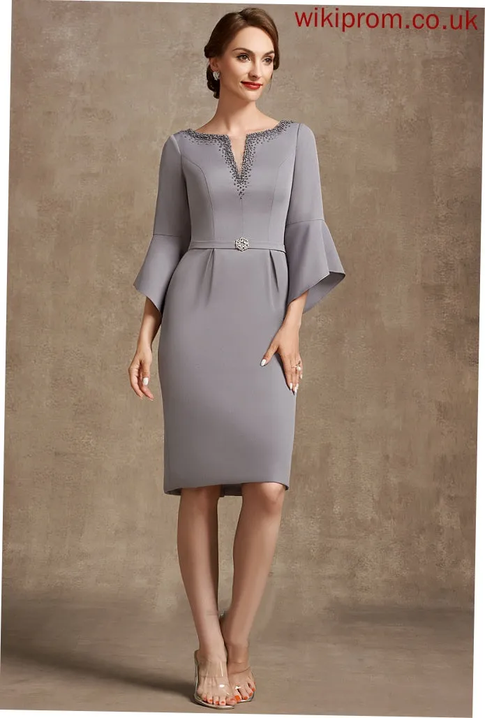 Dress the Sheath/Column of V-neck Knee-Length Stretch Bride Beading Brynn Mother Crepe With Mother of the Bride Dresses