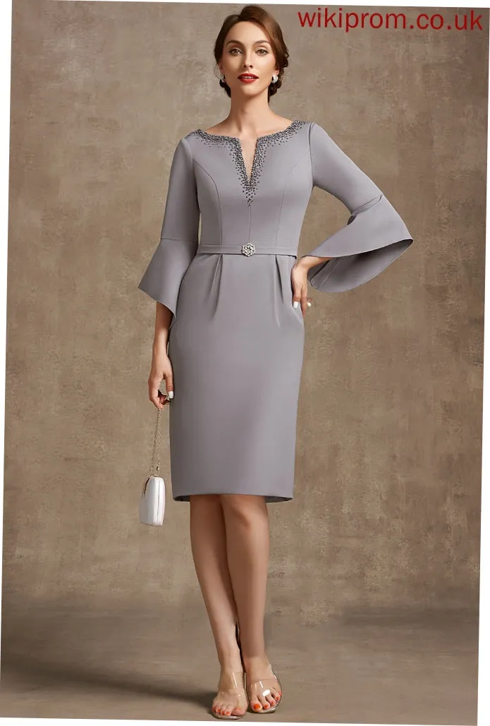 Dress the Sheath/Column of V-neck Knee-Length Stretch Bride Beading Brynn Mother Crepe With Mother of the Bride Dresses