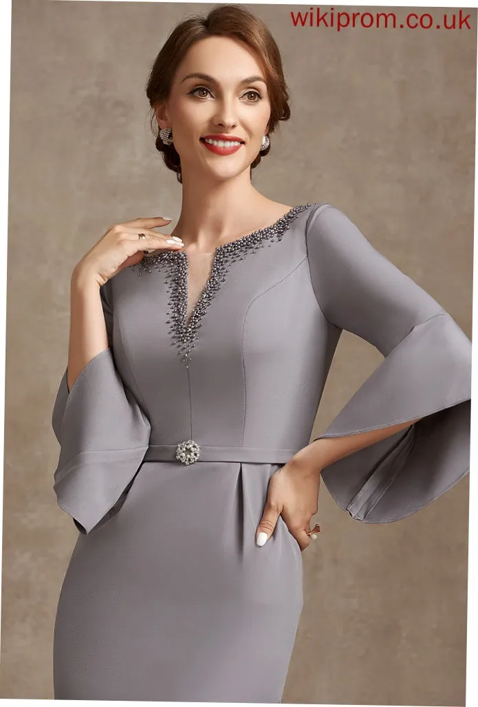 Dress the Sheath/Column of V-neck Knee-Length Stretch Bride Beading Brynn Mother Crepe With Mother of the Bride Dresses