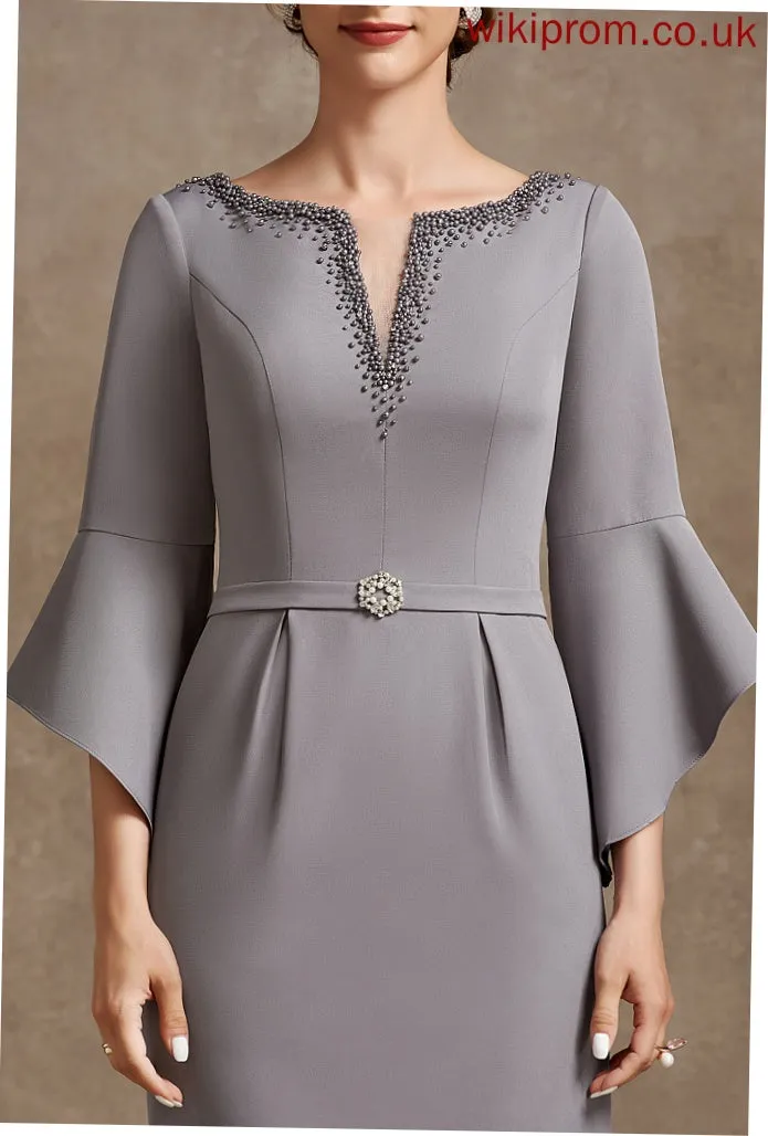Dress the Sheath/Column of V-neck Knee-Length Stretch Bride Beading Brynn Mother Crepe With Mother of the Bride Dresses