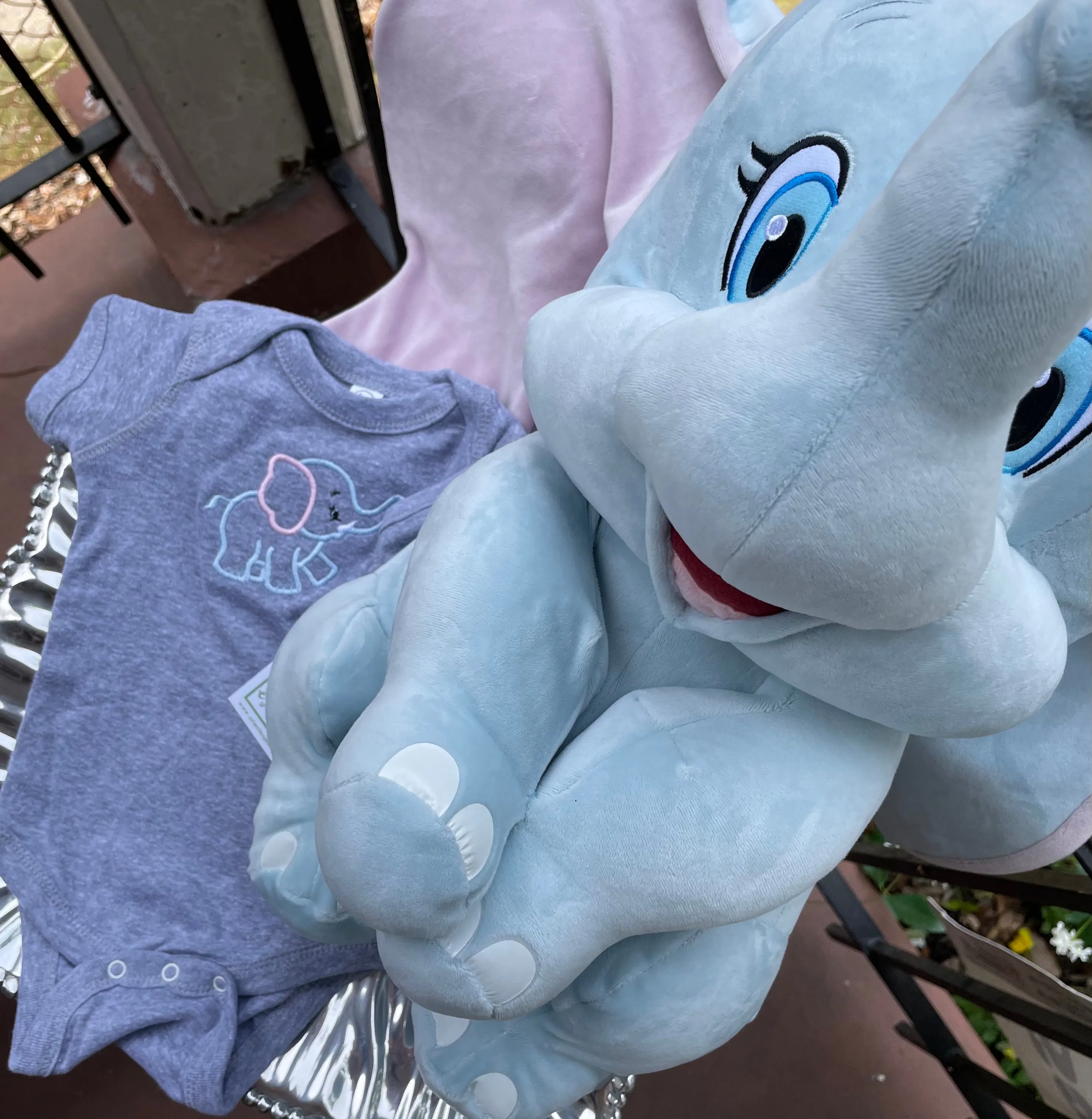 ELEPHANT EMBROIDERED COTTON ONESIE