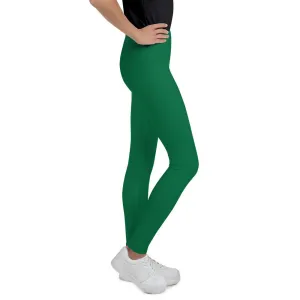 Emerald Green Solid Color Premium Youth Leggings Compression Tights-Made in USA/EU