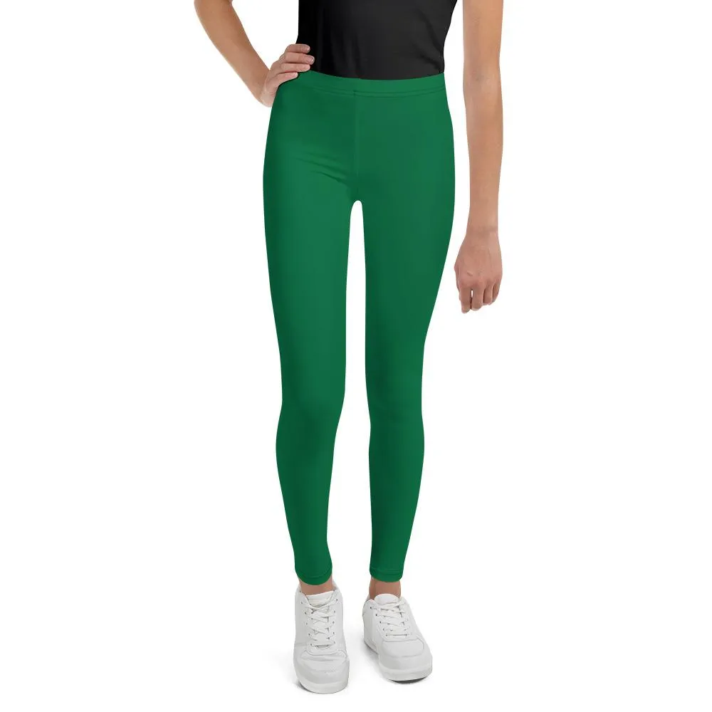 Emerald Green Solid Color Premium Youth Leggings Compression Tights-Made in USA/EU