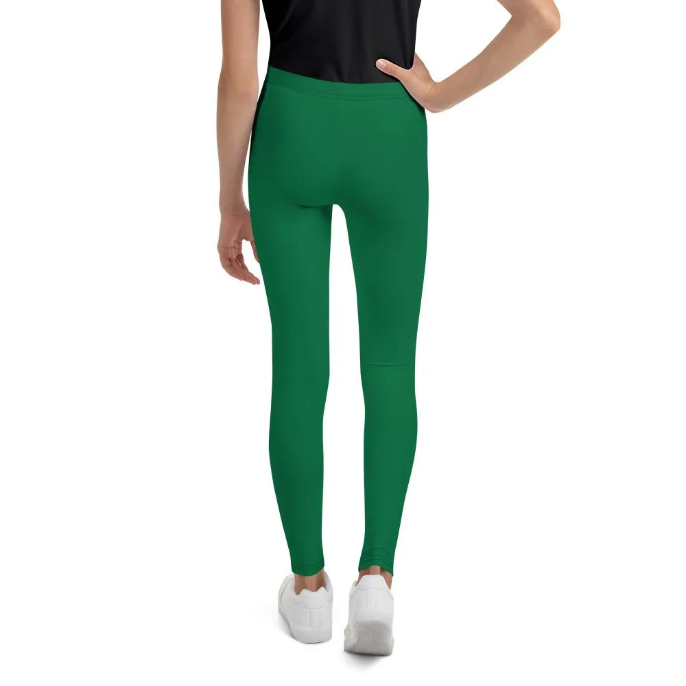 Emerald Green Solid Color Premium Youth Leggings Compression Tights-Made in USA/EU