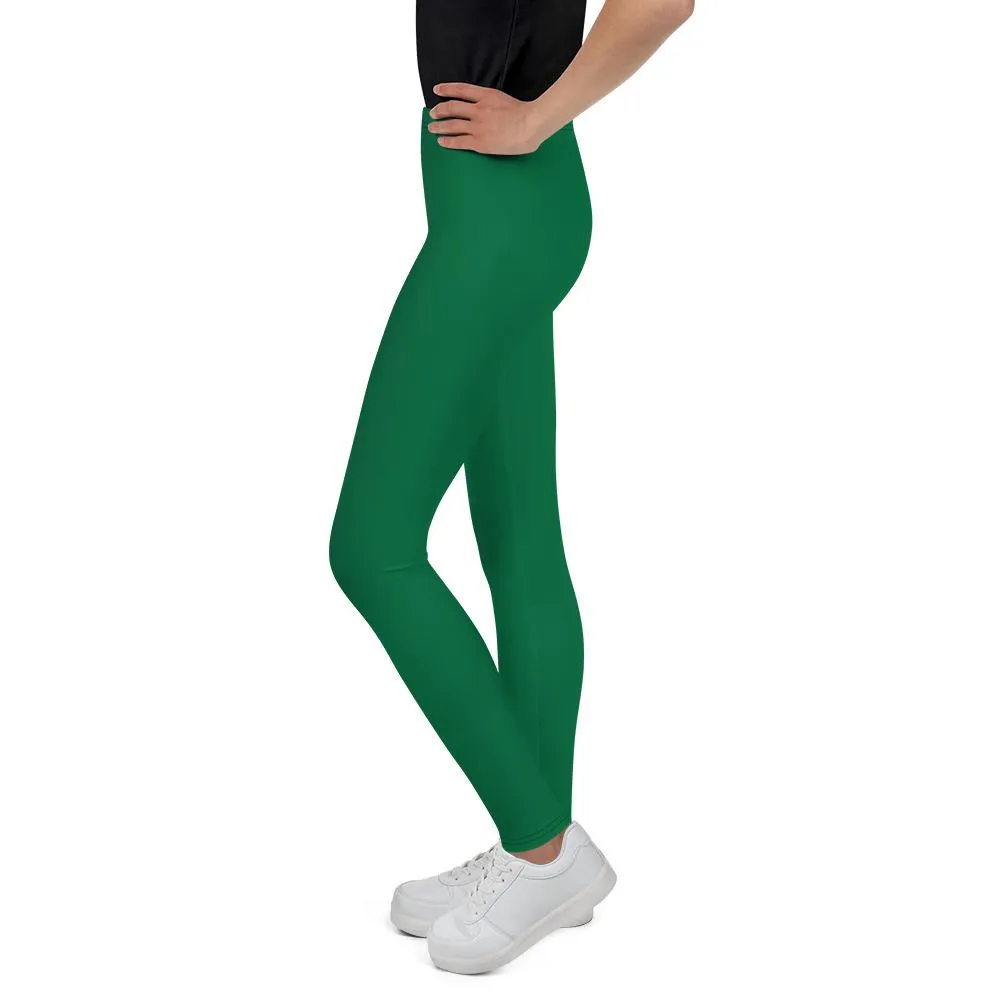 Emerald Green Solid Color Premium Youth Leggings Compression Tights-Made in USA/EU