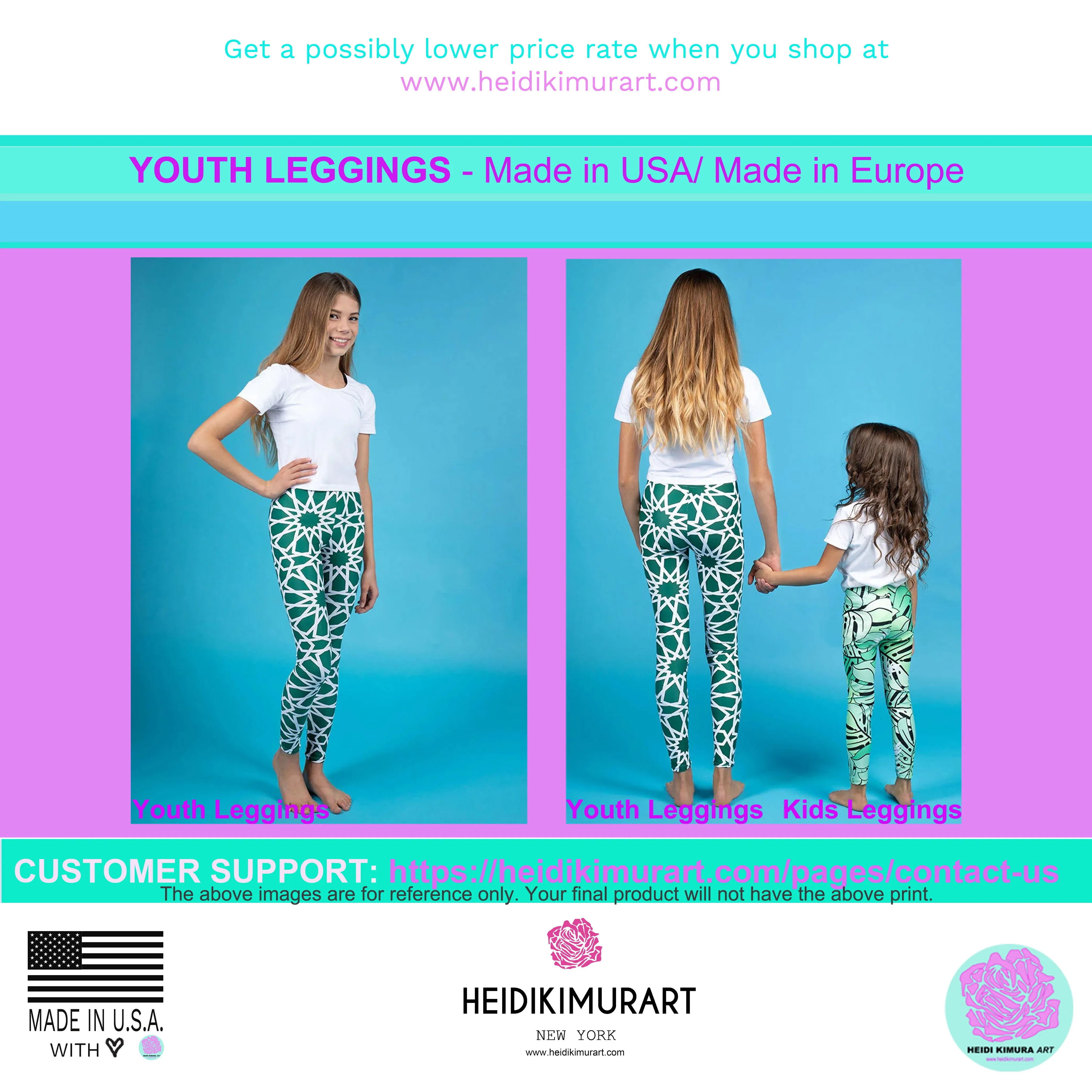 Emerald Green Solid Color Premium Youth Leggings Compression Tights-Made in USA/EU