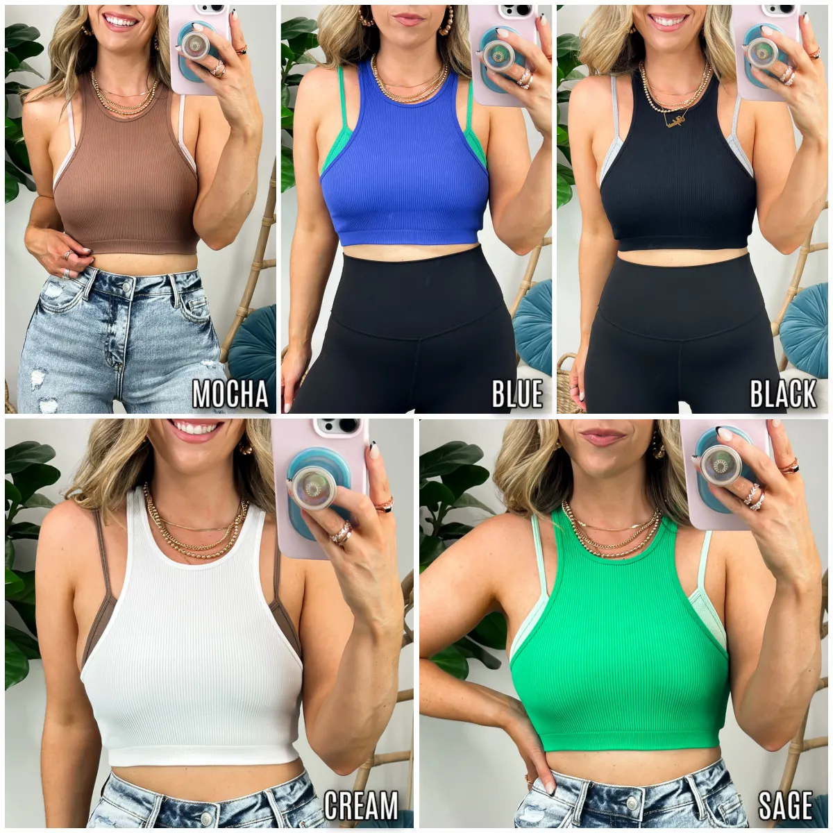 Esparza Ribbed Seamless Double Layer Tank Bra Top