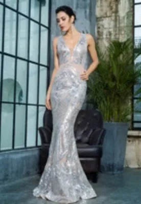 Flash Deep V-Neck Sleeveless Geometric Sequins Lining Mesh Dress For Ladies
