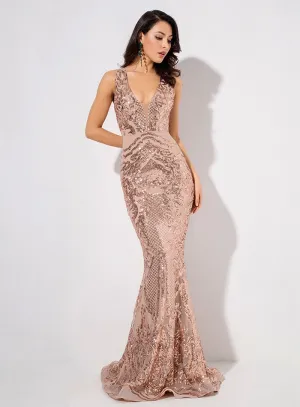 Flash Deep V-Neck Sleeveless Geometric Sequins Lining Mesh Dress For Ladies
