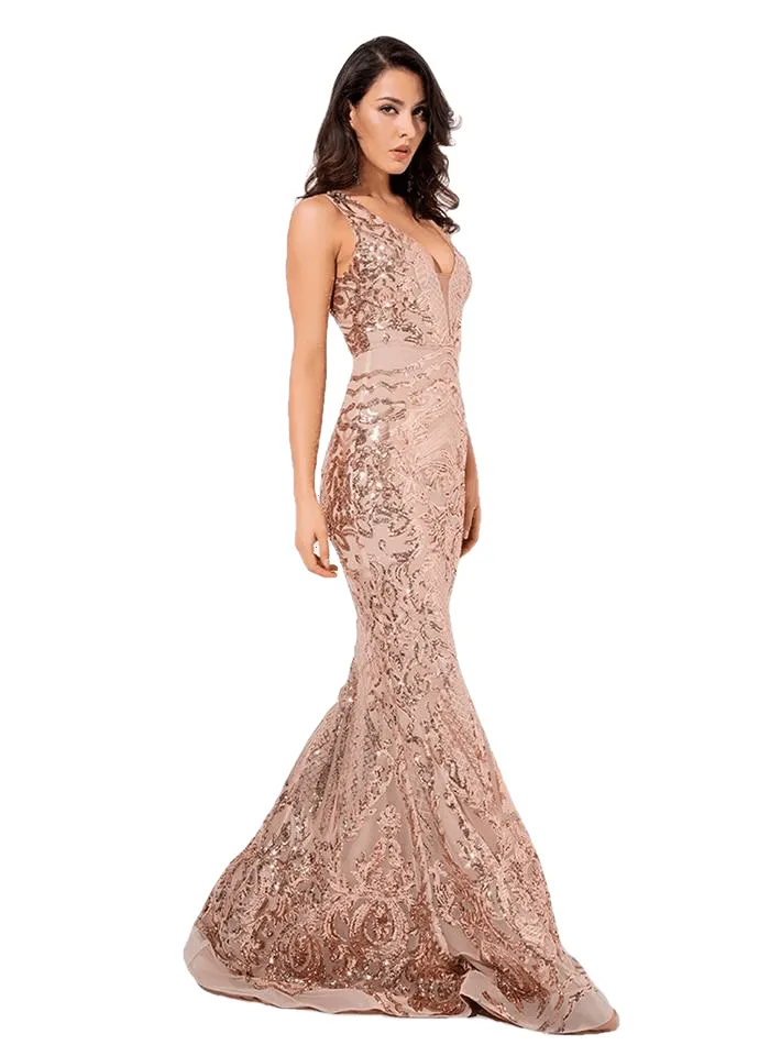 Flash Deep V-Neck Sleeveless Geometric Sequins Lining Mesh Dress For Ladies