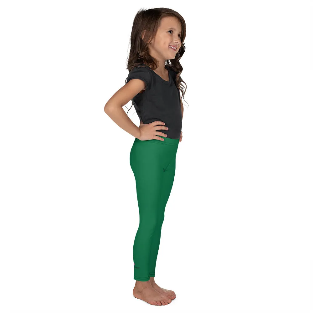 Green Solid Color Kid's Leggings, Premium Fashion Tights For Boys & Girls-Made in USA/EU/MX