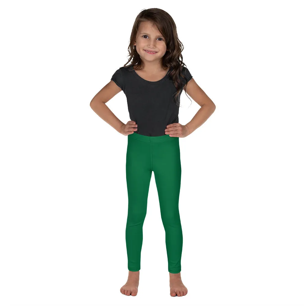 Green Solid Color Kid's Leggings, Premium Fashion Tights For Boys & Girls-Made in USA/EU/MX
