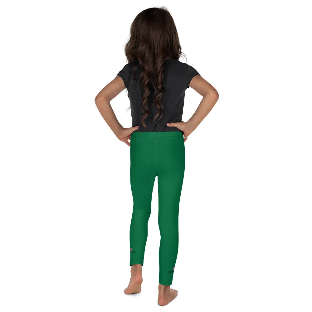 Green Solid Color Kid's Leggings, Premium Fashion Tights For Boys & Girls-Made in USA/EU/MX