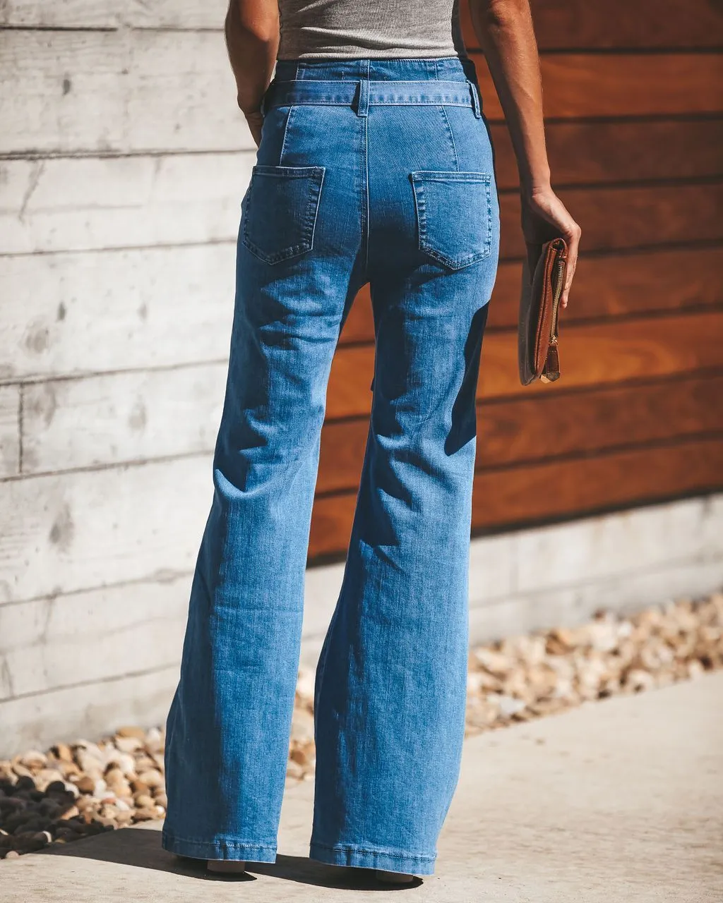 High-stretch Slim-fit Lace-up Wide-leg Flared Jeans