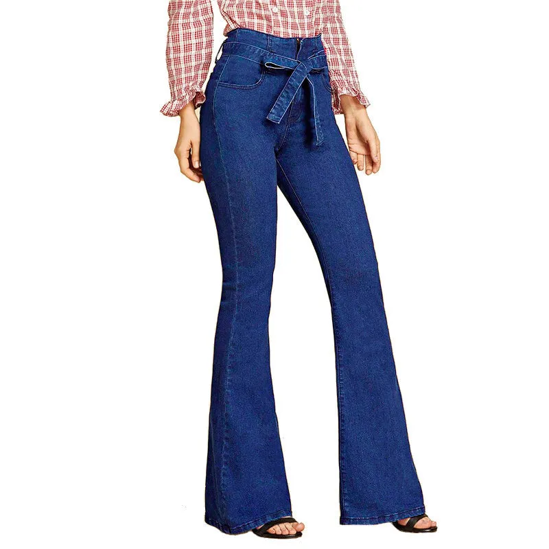 High-stretch Slim-fit Lace-up Wide-leg Flared Jeans
