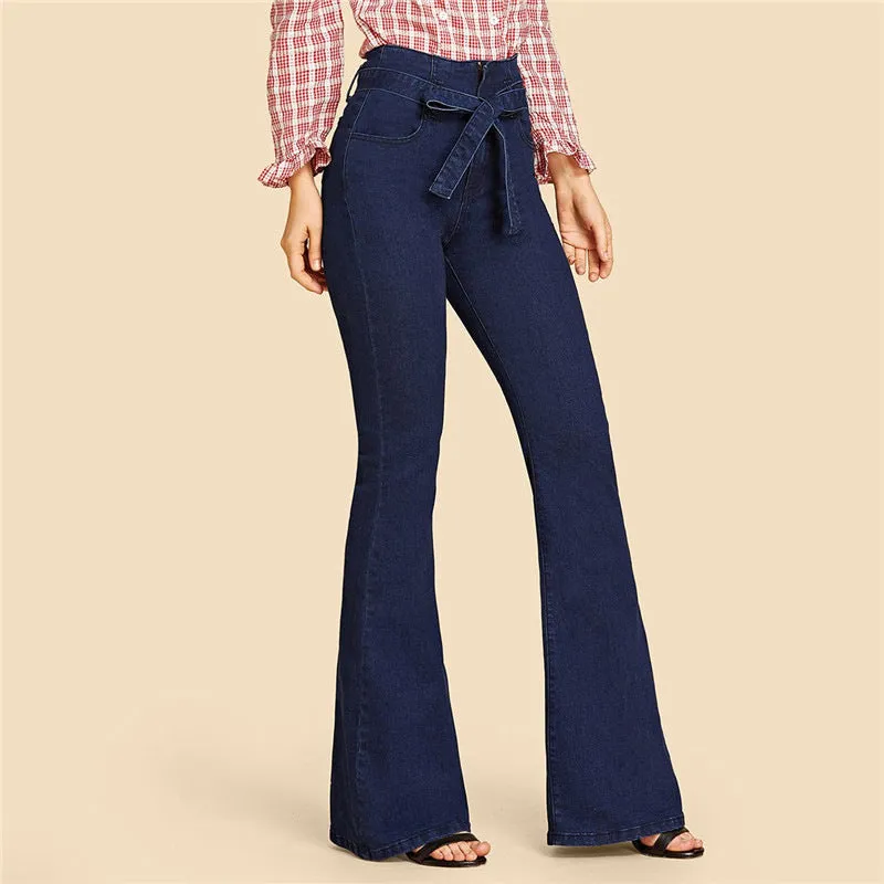 High-stretch Slim-fit Lace-up Wide-leg Flared Jeans