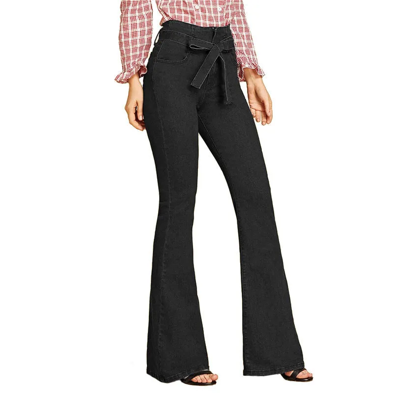 High-stretch Slim-fit Lace-up Wide-leg Flared Jeans