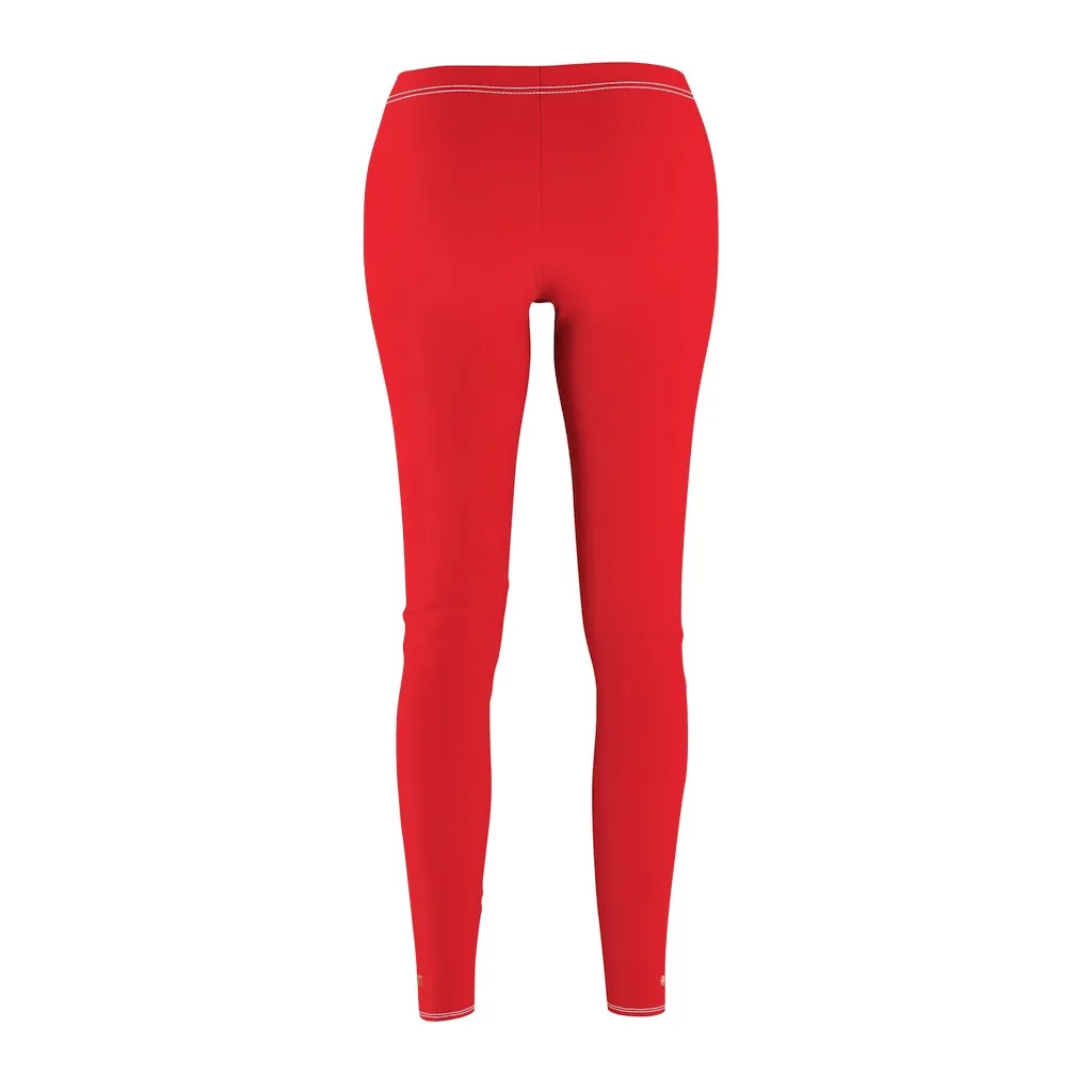 Hot Red Ladies' Tights, Solid Color Print Women's Dressy Long Casual Leggings- Made in USA