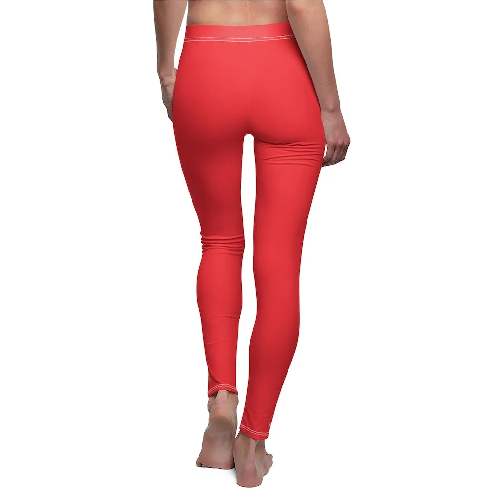 Hot Red Ladies' Tights, Solid Color Print Women's Dressy Long Casual Leggings- Made in USA
