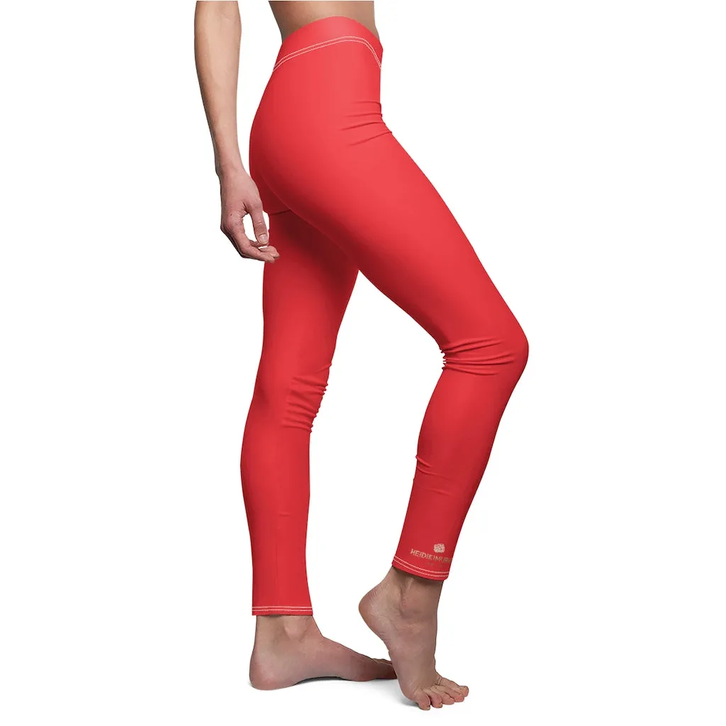 Hot Red Ladies' Tights, Solid Color Print Women's Dressy Long Casual Leggings- Made in USA