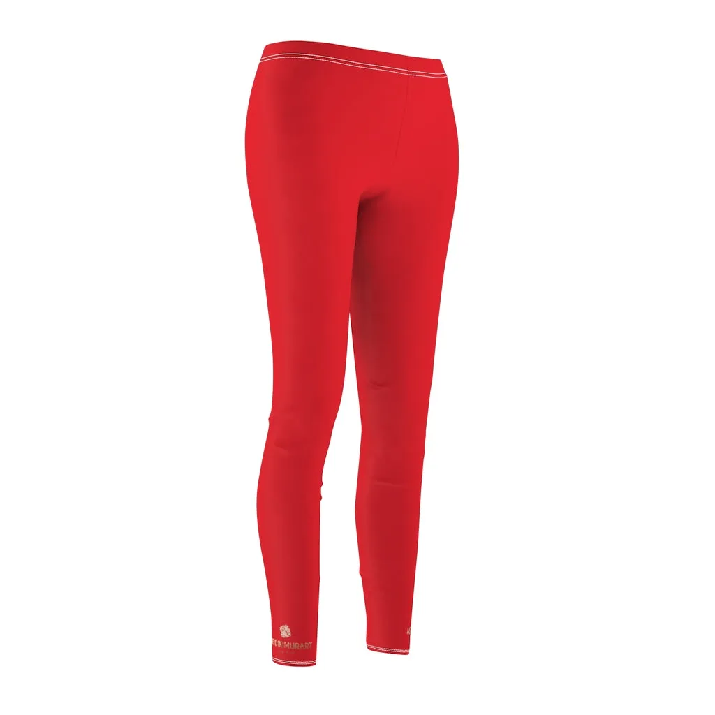 Hot Red Ladies' Tights, Solid Color Print Women's Dressy Long Casual Leggings- Made in USA