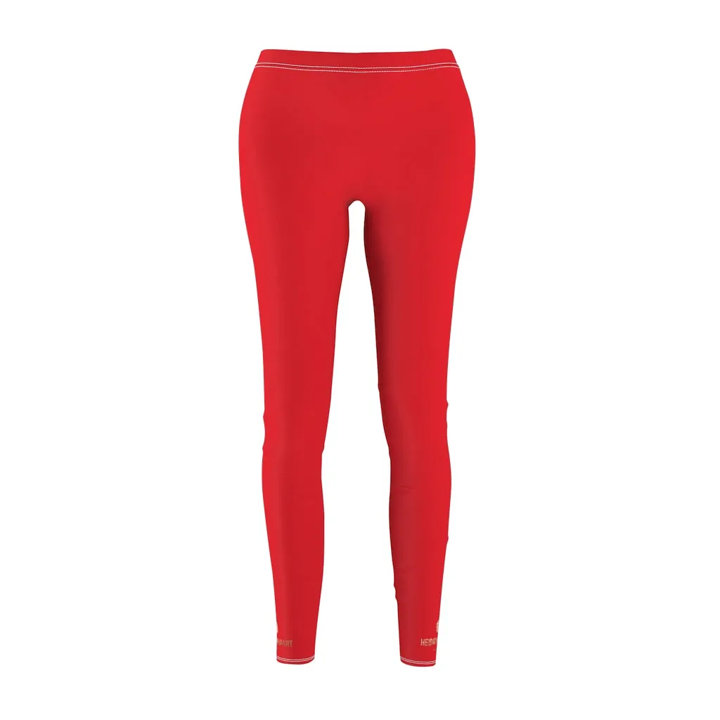 Hot Red Ladies' Tights, Solid Color Print Women's Dressy Long Casual Leggings- Made in USA
