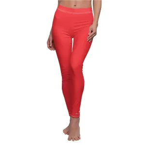 Hot Red Ladies' Tights, Solid Color Print Women's Dressy Long Casual Leggings- Made in USA