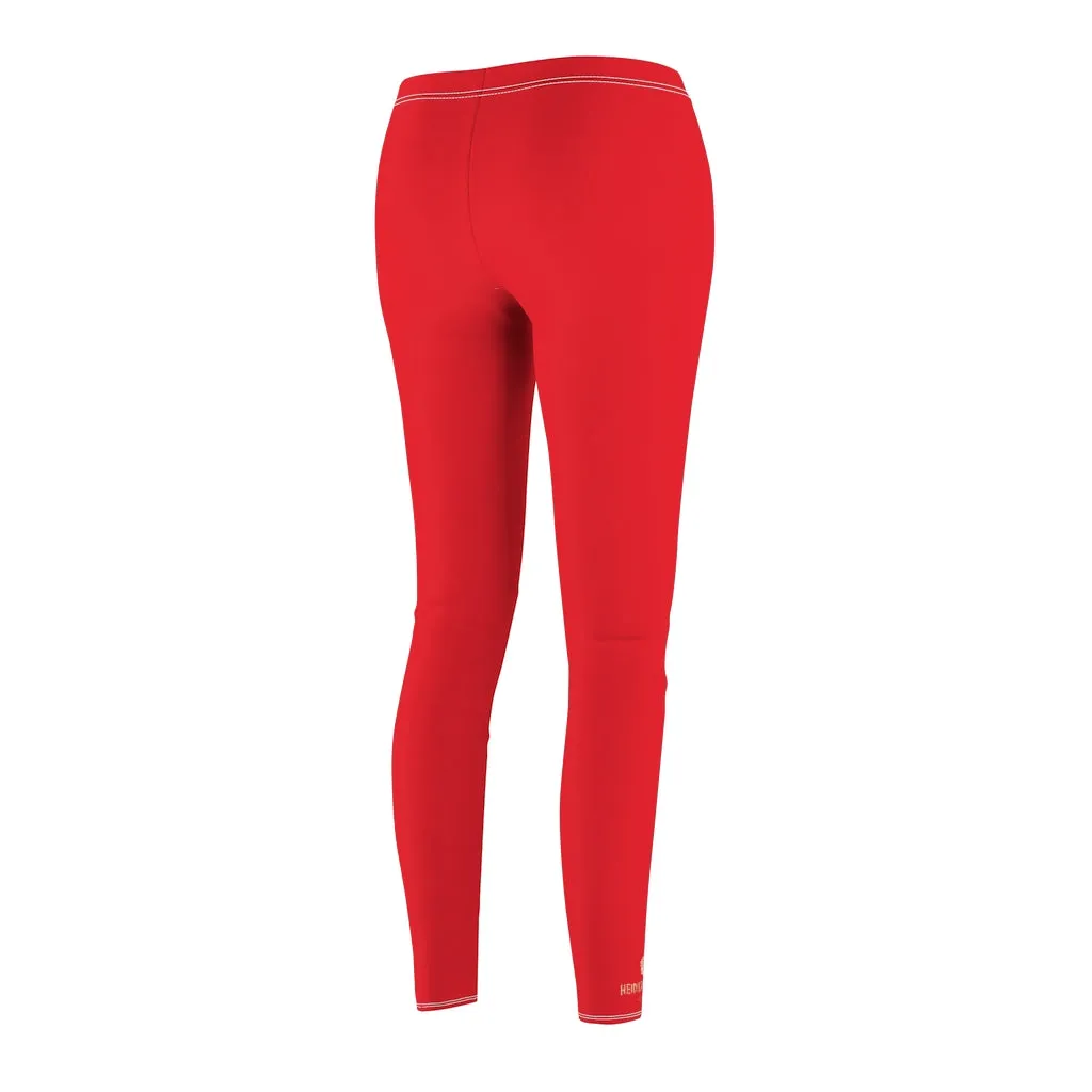 Hot Red Ladies' Tights, Solid Color Print Women's Dressy Long Casual Leggings- Made in USA