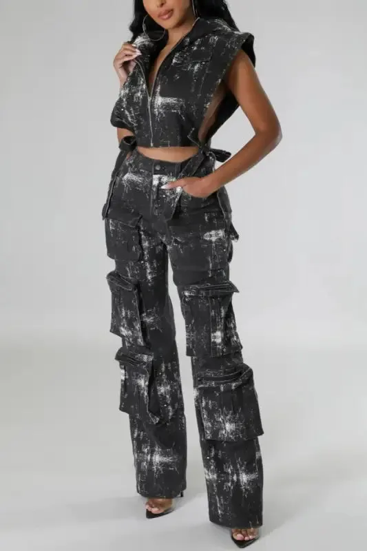 In Plain Sight Hooded Lace-Up Pants Set