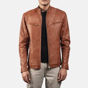 Ionic Brown Leather Biker Jacket Up to 5XL