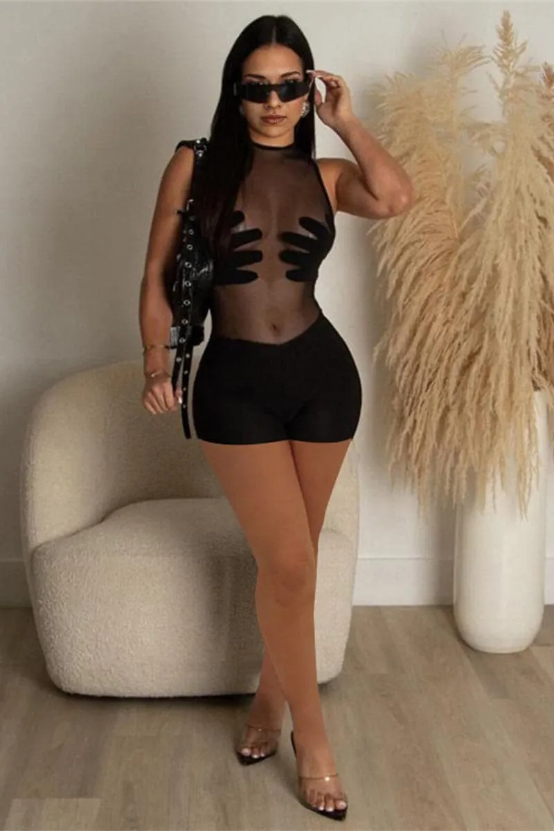JB472 Sleeveless Mesh Rompers