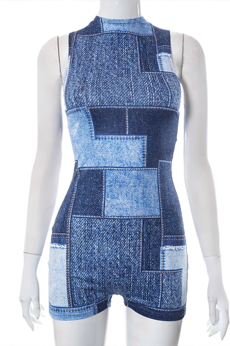 JD647 Graphic Sleeveless Rompers