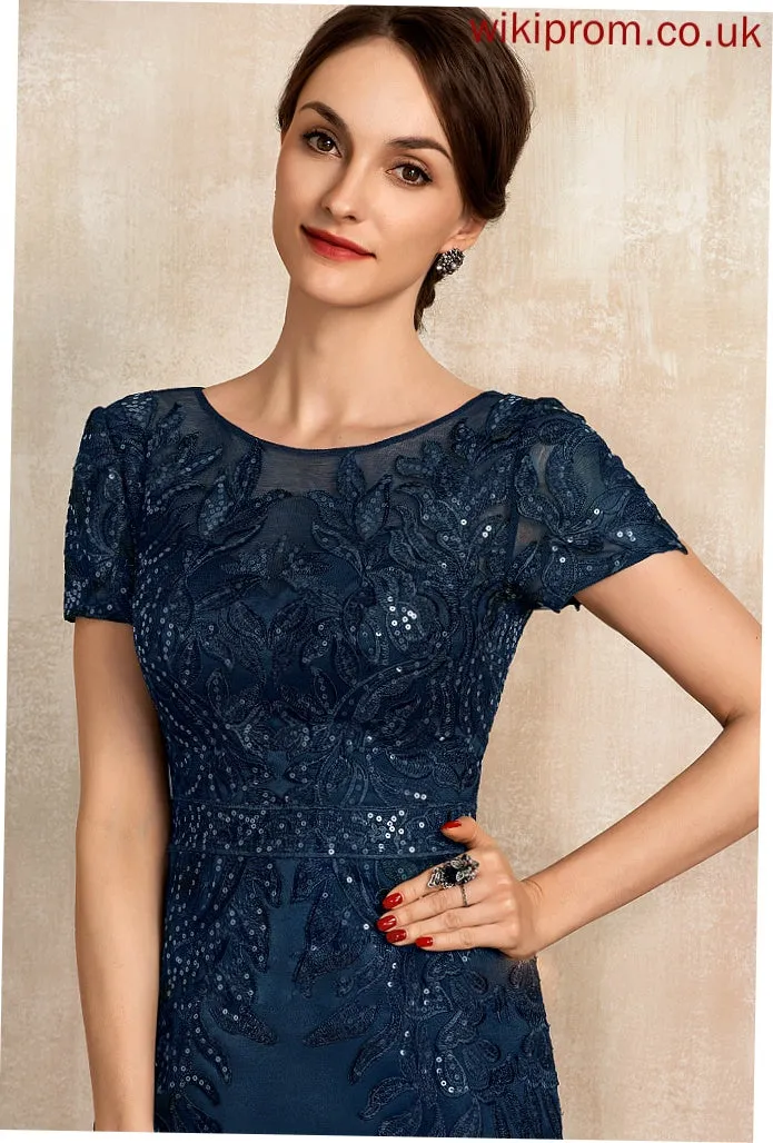 Knee-Length Bride of Lace Mother of the Bride Dresses Scoop Sequins Dress Leah Mother Neck With the Sheath/Column Satin