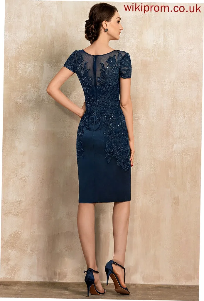 Knee-Length Bride of Lace Mother of the Bride Dresses Scoop Sequins Dress Leah Mother Neck With the Sheath/Column Satin