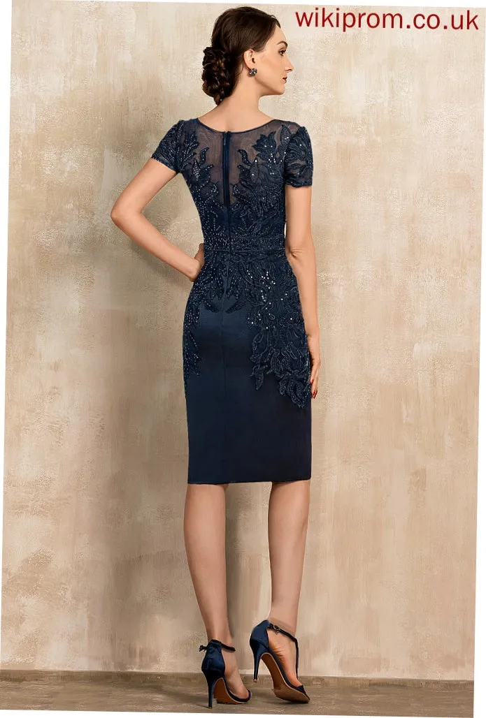 Knee-Length Bride of Lace Mother of the Bride Dresses Scoop Sequins Dress Leah Mother Neck With the Sheath/Column Satin