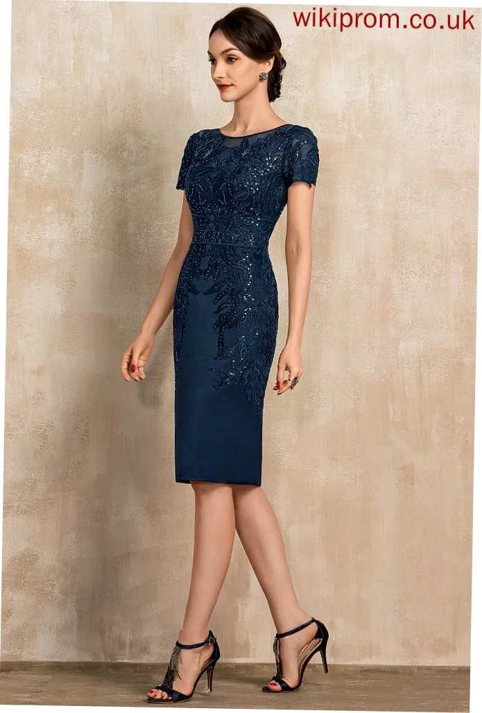 Knee-Length Bride of Lace Mother of the Bride Dresses Scoop Sequins Dress Leah Mother Neck With the Sheath/Column Satin