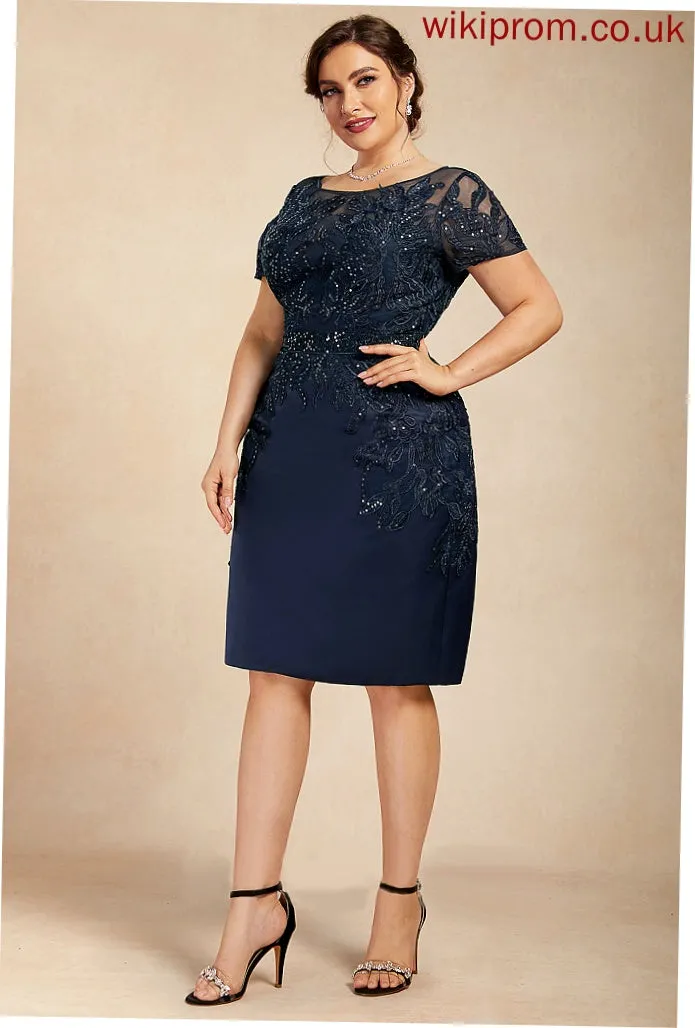 Knee-Length Bride of Lace Mother of the Bride Dresses Scoop Sequins Dress Leah Mother Neck With the Sheath/Column Satin